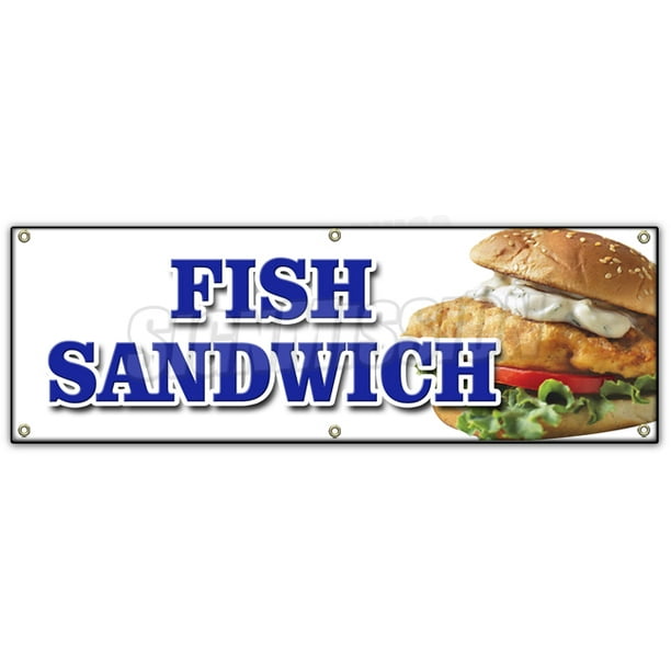 36x96 Fish Sandwich Banner Sign Haddock cod Fresh deep Fried Beer Battered 